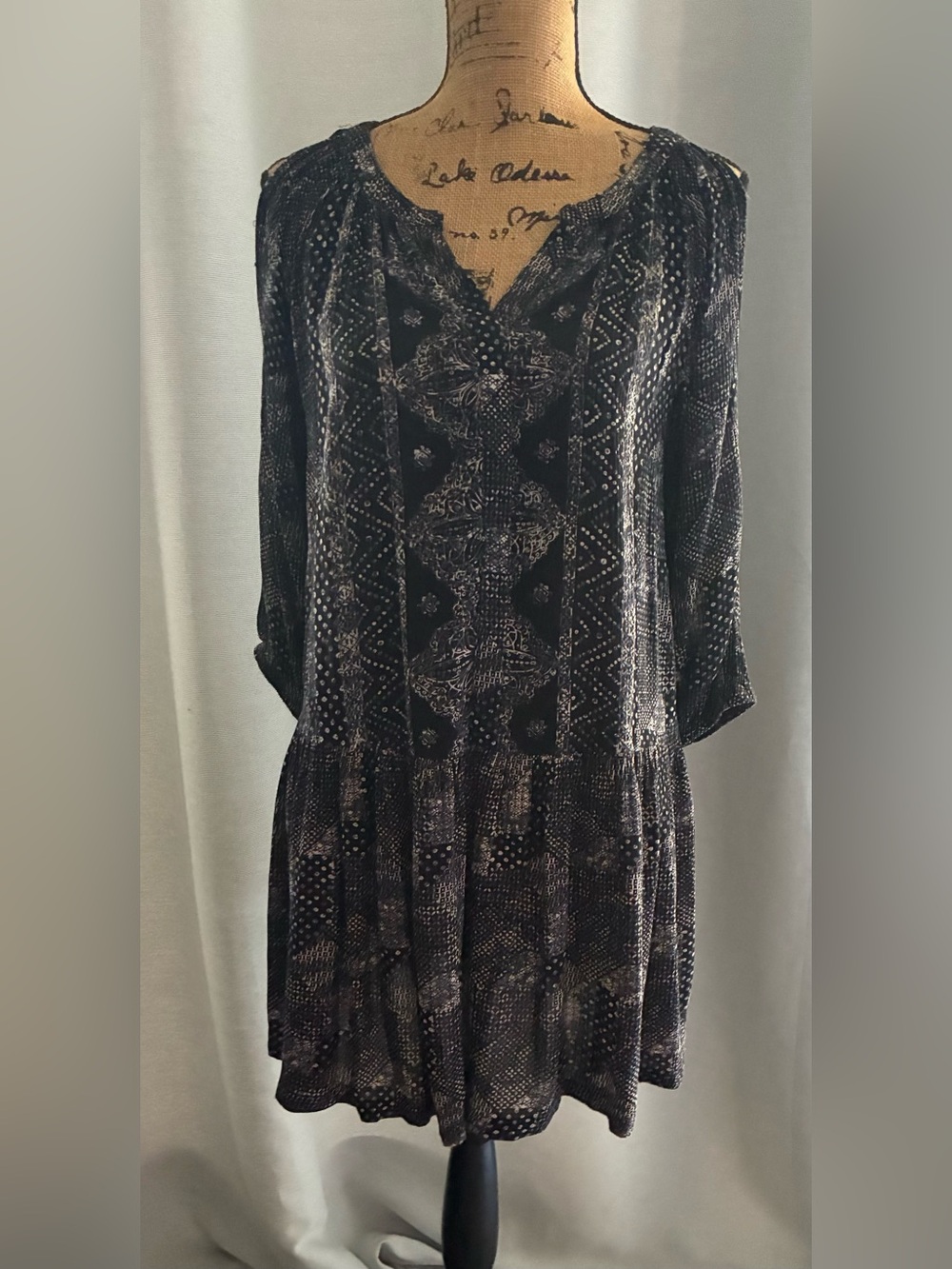 Darling Black Patterned Long-Sleeve Tiered Dress